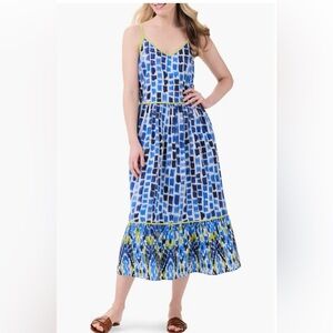 NEW, NIC+ZOE Women's Size Large Cotton Sundress Brushstroke Blues Strapped